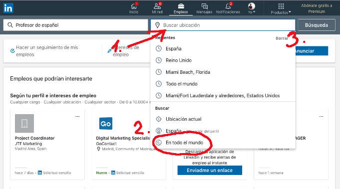 ofertas de empleo para profesores de español Linekdin