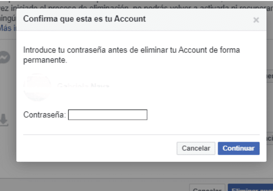 Confirma que deseas eliminar tu cuenta de Facebook