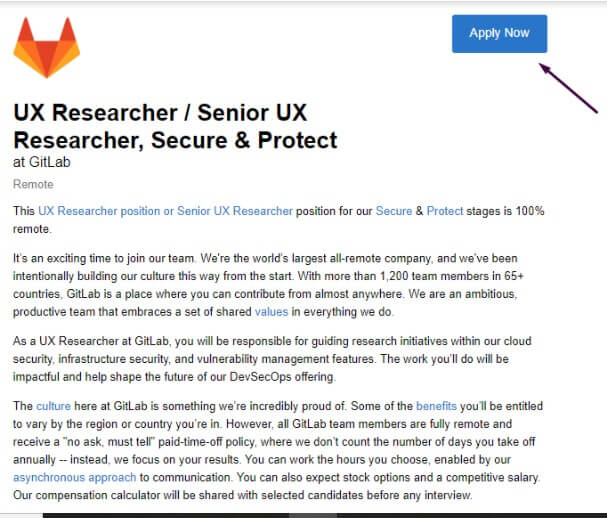 Aplicar a empleo en Gitlab