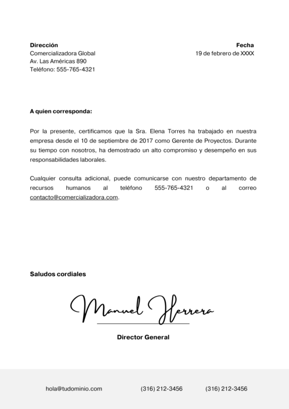 Carta de constancia para postulación a nuevo empleo