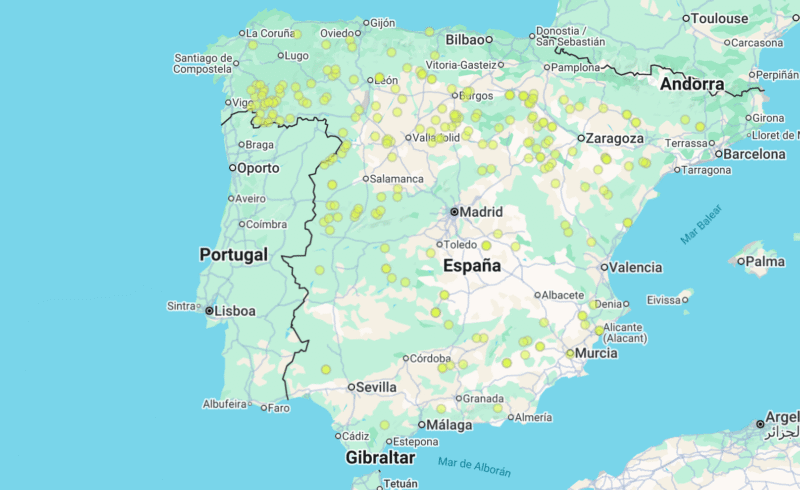 mapa de idealista que muestra las casas de menos de 7000 euros