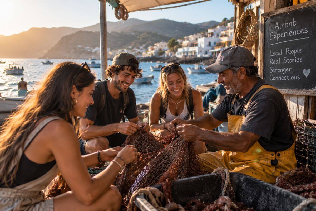 Grupo de viajeros participando en una experiencia local de Airbnb