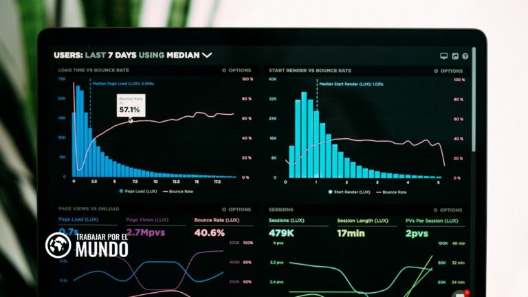 Gráficos de análisis de datos en la pantalla de un portátil